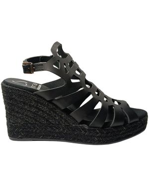 Kanna Schoenen ,Zwart ,Leer Sandaal Met Sleehak