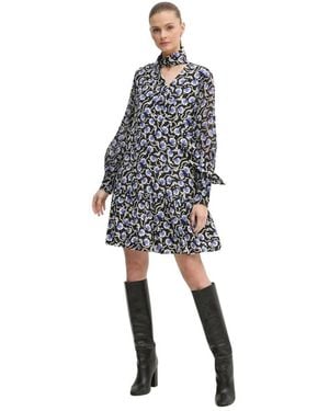 Diane von Furstenberg Kleid Mit Bindekragen Und Blumenprint - Schwarz