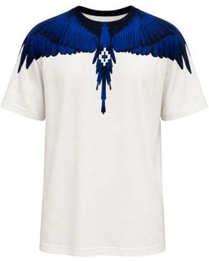 Marcelo Burlon Tops ,Wit ,Katoen Wings-Print T-Shirt - Blauw