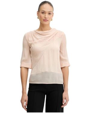 Pinko Overhemden ,Roze ,Leer Blouse Met Ronde Hals - Naturel