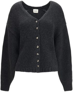 KHAITE Truien & Vesten ,Grijs ,Kasjmier Axel V-Neck Cardigan - Zwart