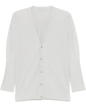 Issey Miyake V-Ausschnitt Falten-Cardigan - Weiß