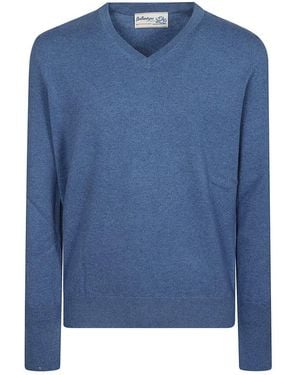 Ballantyne Classic V-Neck Cashmere Sweater - Blue