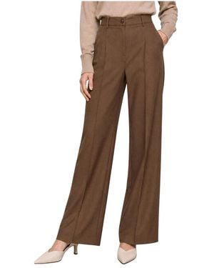 Kocca Broeken ,Bruin ,Leer Broek Met Wijde Pijpen En Hoge Taille