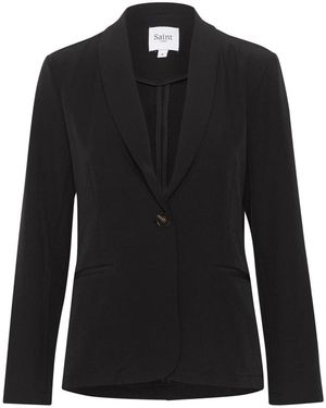 Saint Tropez Jassen ,Zwart ,Polyester Zwarte Blazer Met V-Hals Sluiting