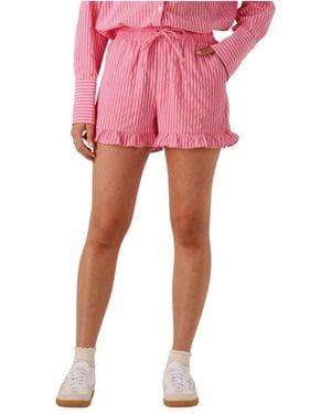 Colourful Rebel Gestreifter Rüschen-Shorts Für Damen - Pink