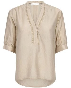 co'couture Overhemden ,Avi Cc Lace Ss V-Blouse - Naturel
