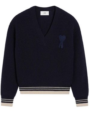 Ami Paris V-Neck Knitwear - Blu