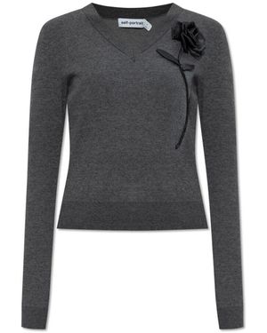Self-Portrait V-Neck Knitwear - Gris