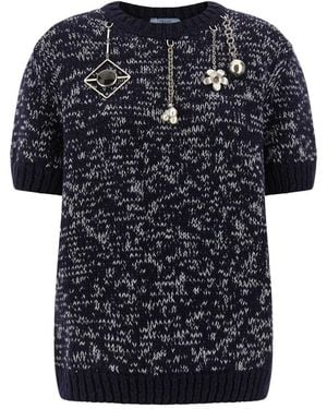 Prada Wollpullover Mit Rundhalsausschnitt Und Anhänger - Schwarz