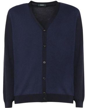 Zanone Truien & Vesten ,Blauw ,Wol Blauwe Wol V-Hals Trui