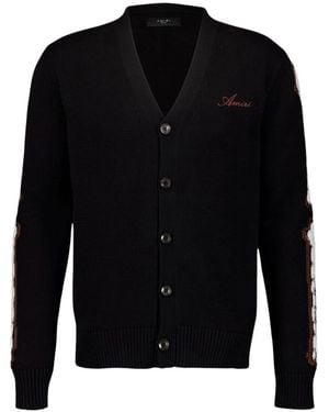 Amiri Leopard Bones V-Neck Cardigan - Zwart