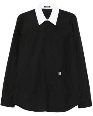 Balmain Contrast Kraag Katoenen Overhemd - Zwart