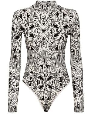 Philipp Plein Tulle Body Met Lange Mouwen Gothic Plein - Zwart