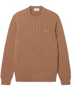 Lacoste Truien & Vesten ,Bruin ,Wol Kabelgebreide Merinowol Ronde Hals