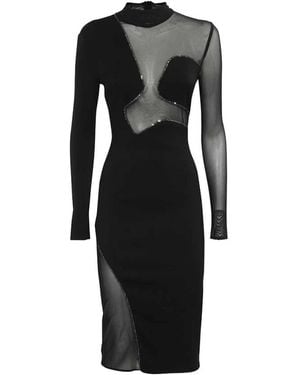 John Richmond Mesh-Einsatz Langarmkleid - Schwarz
