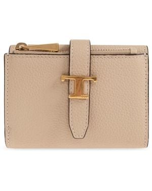 Tod's Accessoires ,Leer T Timeless Tri-Fold Portemonnee - Naturel