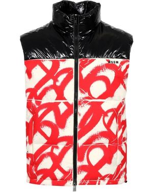 MSGM Jassen ,Veelkleurig ,Gewatteerd Vest Met Spray Paint Patroon - Rood