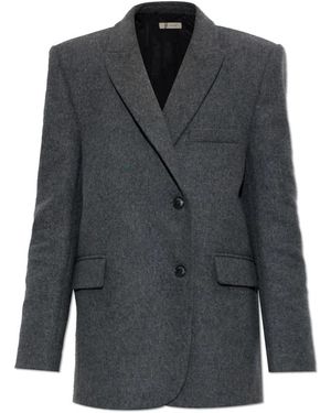 The Mannei Jassen ,Grijs ,Wol Wol Blazer Met Enkele Split - Blauw