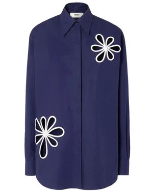 Fendi Overhemden ,Blauw ,Katoen Cotton Poplin Shirt
