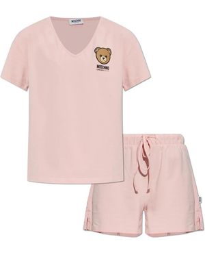 Moschino Nachtkleding ,Roze ,Tweed Tweedelige Pyjama Set Met Logo