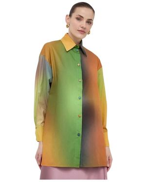 Silvian Heach Overhemden ,Veelkleurig ,Katoen Ombre Katoenen Shirt - Groen