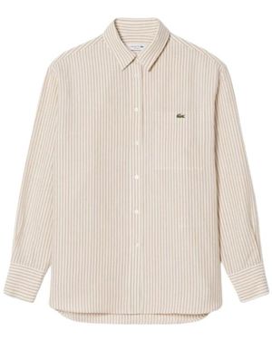 Lacoste Overhemden ,Long Sleeve Striped Oversized Shirt - Wit