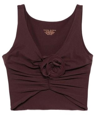 Magda Butrym Top Mit Geraffter Vorderseite Und V-Ausschnitt - Rot