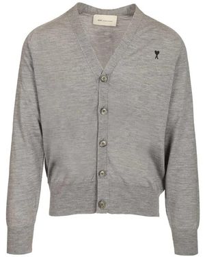 Ami Paris Button V-Hals Vest - Grijs