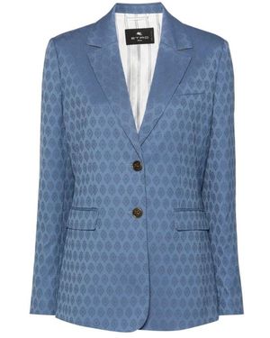 Etro Wol Jacquard Jas - Blauw