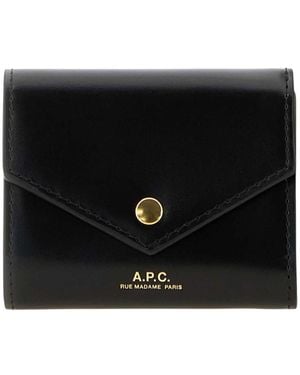 A.P.C. Accessoires ,Zwart ,Leer Portemonnee Met Envelopsluiting