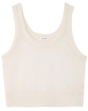 American Vintage Tops ,Wit ,Wol Fitted Trui Met Ronde Hals - Naturel