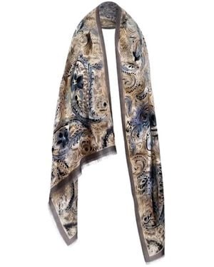 Etro Accessoires ,Veelkleurig ,Kasjmier Sjaal Van Kasjmier En Zijde Met Geplaatste Print - Zwart
