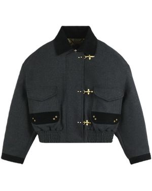 Fay Jassen ,Grijs ,Katoen 3-Hook Crop Bomberjack - Zwart