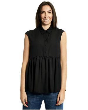Manila Grace Overhemden ,Zwart ,Mouwloze Blouse