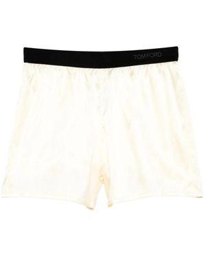 Tom Ford Korte Broeken ,Geel ,Zijden Short Met Logo - Wit