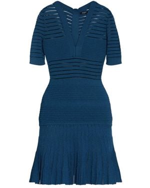 Balmain Kleedjes ,Blauw ,Leer V-Hals Jurk