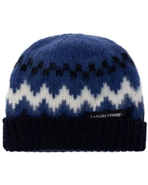 Canada Goose Accessoires ,Blauw ,Wol Wollen Muts Met Geborduurd Logo