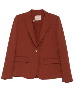 Twinset Jassen ,Bruin ,Polyester Blazer Met Hartknoop