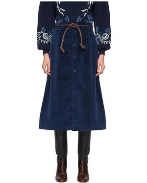 Sea Hoge Taille A-Lijn Rok Met Riem - Blauw