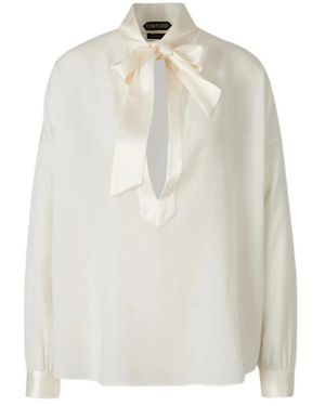 Tom Ford Bow Zijde Crêpe De Chine Blouse Met Satijnen Bies - Wit