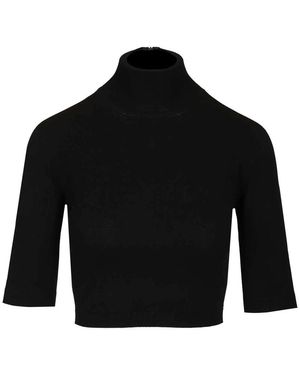 Max Mara Truien & Vesten ,Zwart ,Polyester Stretch Viscose Cropped Turtleneck
