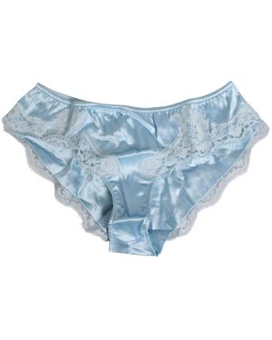 Dolce & Gabbana Hemelsblauwe Zijden Satijnen Kant Slipje