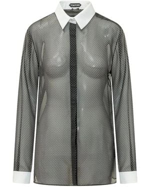 Tom Ford Overhemden ,Zwart ,Chiffon Printed Losange Zijde Chiffon Blouse - Grijs