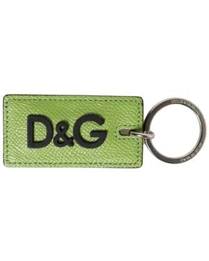 Dolce & Gabbana Calf Leather Logo Metal Ring Keyring - Groen