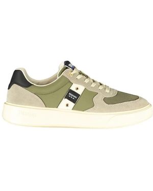Blauer Grüner Leder Herren Sneaker