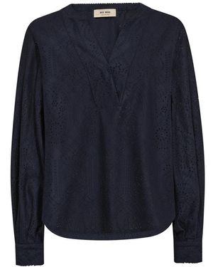 Mos Mosh Elegante Spitzenbluse Mit Puffärmeln - Blau