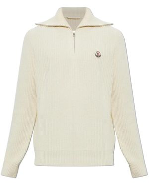 Moncler Truien & Vesten ,Wol Wol Trui Met Logopatch - Wit