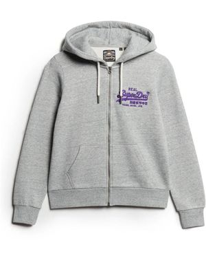 Superdry Hoodies & Sweatvesten ,Grijs ,Katoen Neon Grafische Ziphood Katoen Grijs