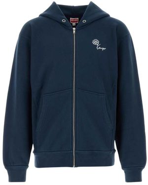 KENZO Hoodies & Sweatvesten ,Blauw ,Katoen Tulip Embroidered Zip Hoodie
